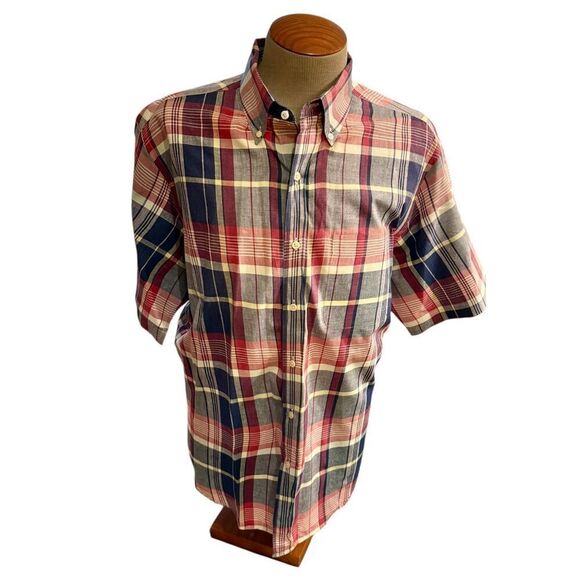 Vtg Club Room Men’s Madras Plaid Short Sleeve Shirt Sz. XL Picnic Fathers Dad - Picture 6 of 7